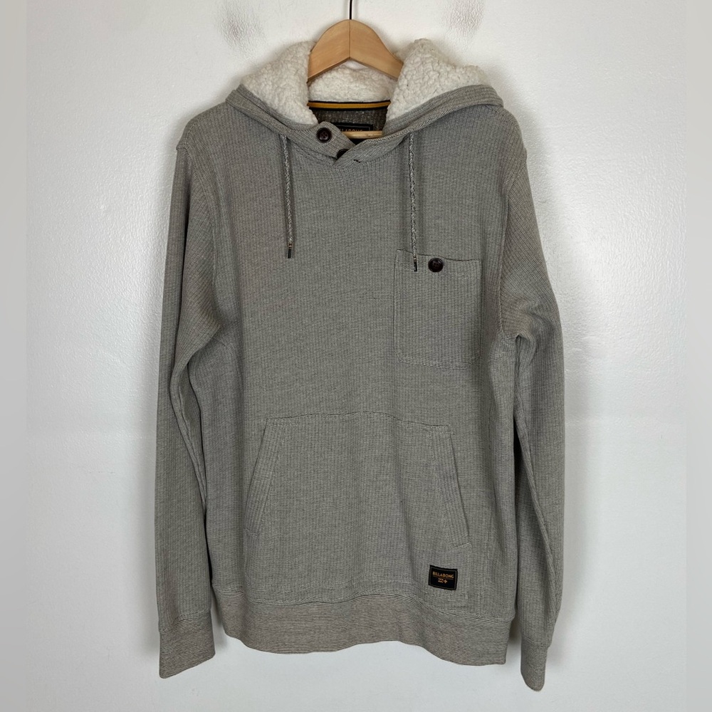 Billabong Men's Pullover Terry Cloth Hoodie Sweater Size M Gray Hands Pockets